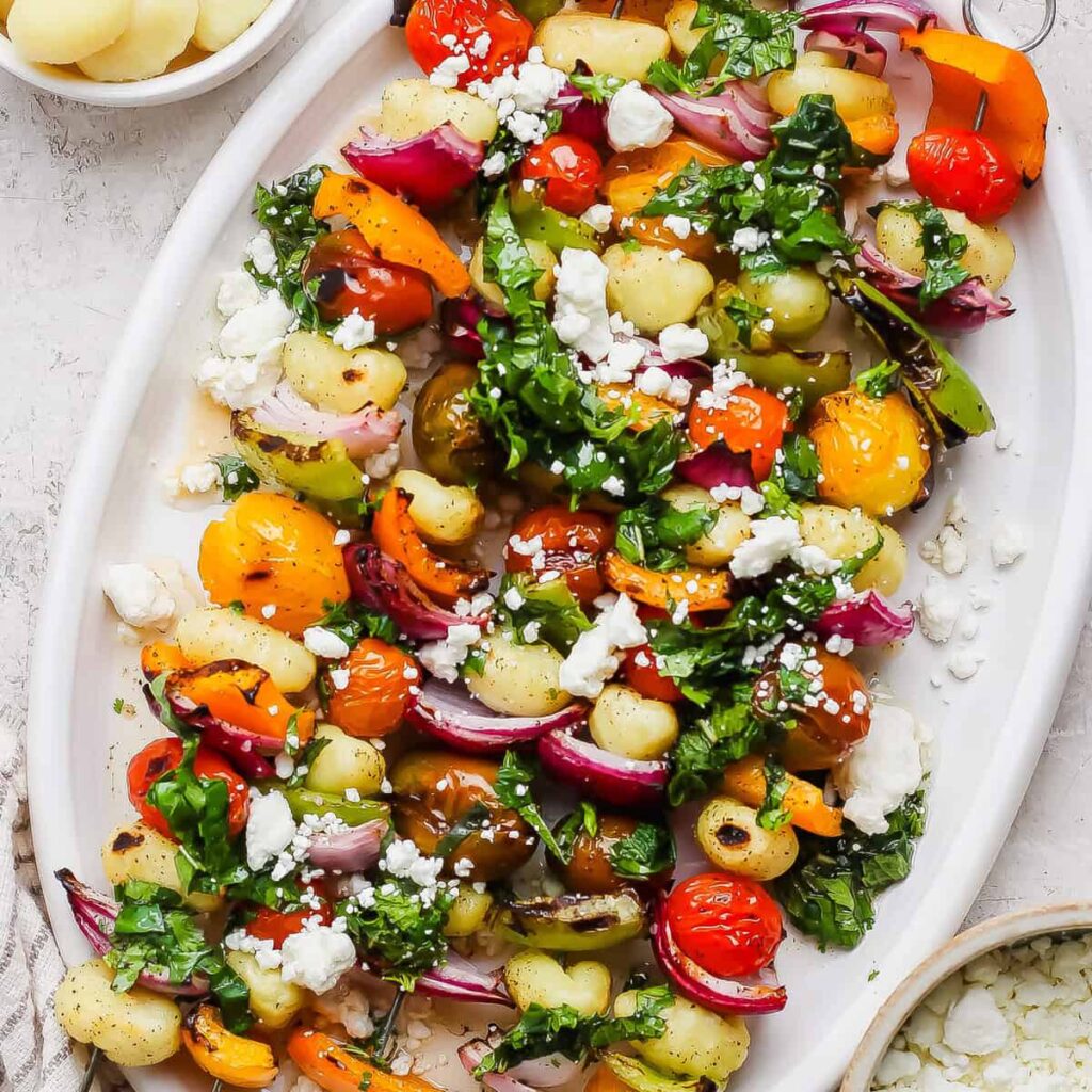 Szivárvány grillezett gnocchi nyárs