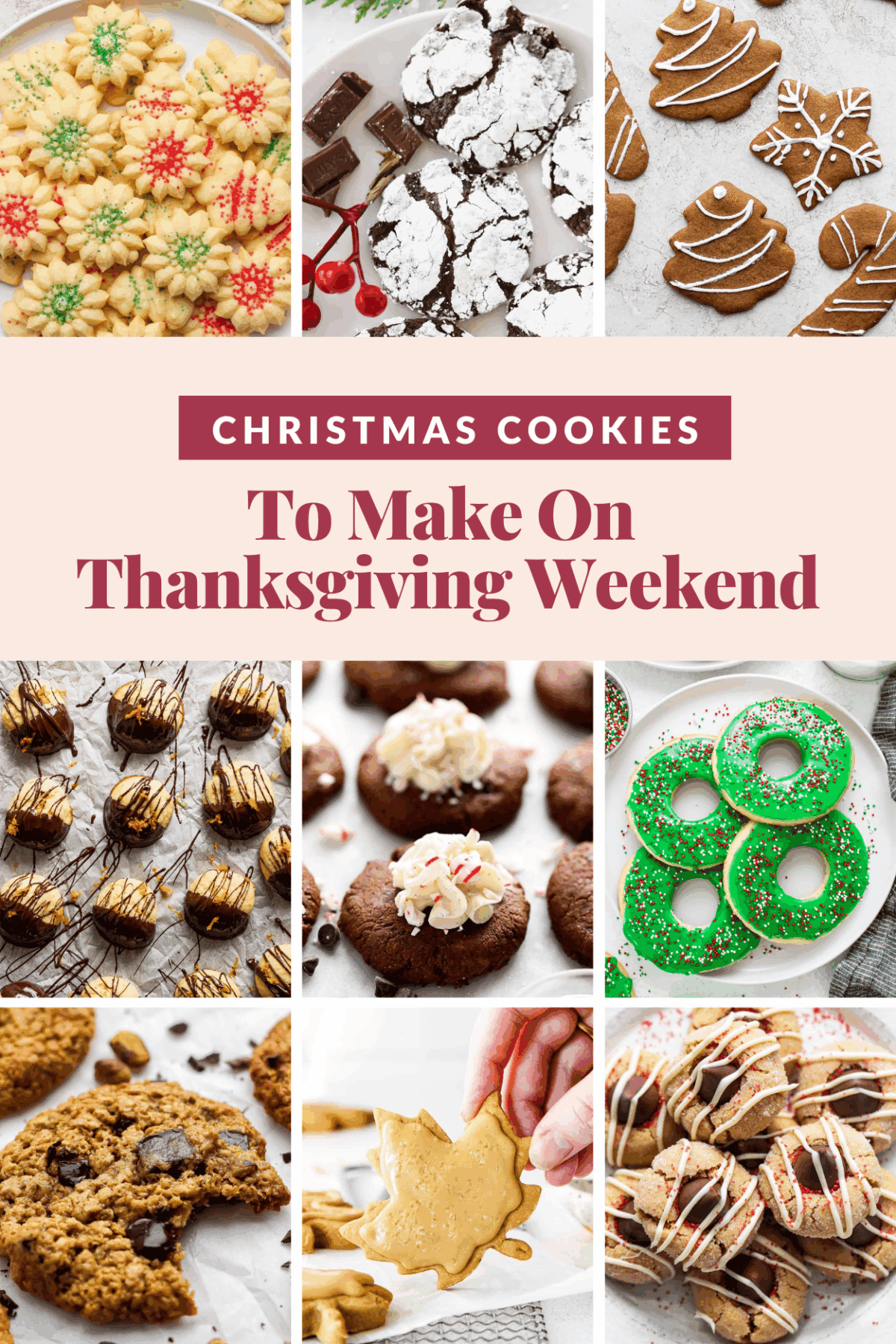 A festive collage of various decorated christmas cookies with the text