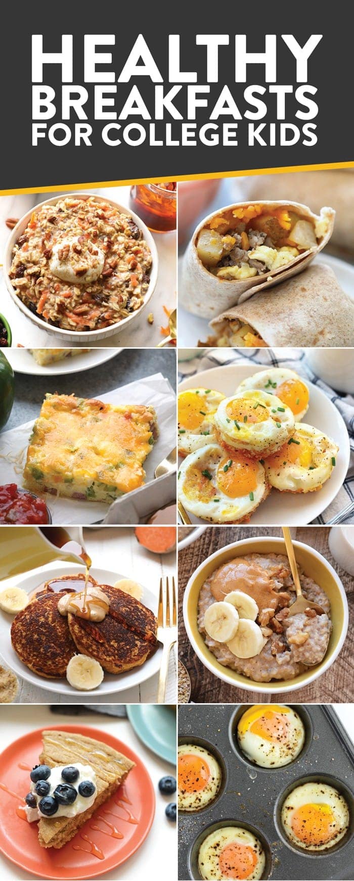 Are you a college kid looking to eat healthy and on a budget? These breakfast recipes are perfect for any college kid looking to save money and eat healthy at the same time! Photo collage of healthy breakfast recipes
