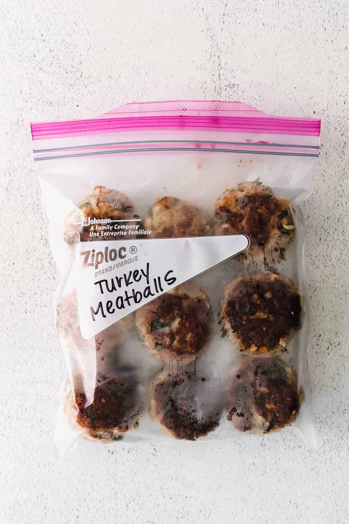 Turkey meatballs in a plastic bag.