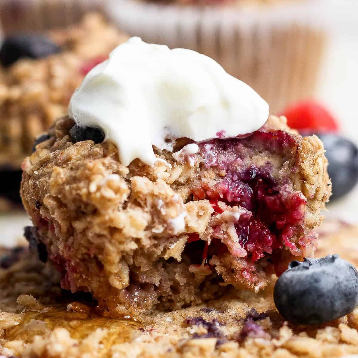 Triple Berry Baked Oatmeal Cups (Easy Meal-Prep Breakfast) prepared for meal prep