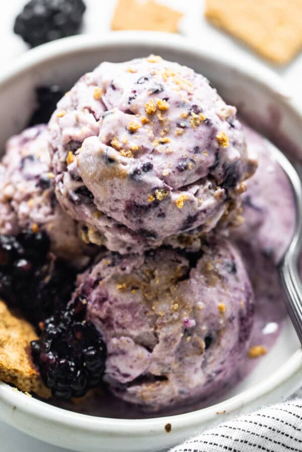 blackberry ice cream in bowl.