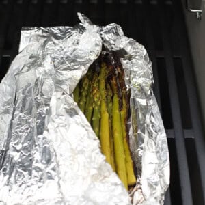 Grilled asparagus wrapped in foil.