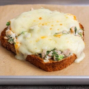broiled healthy tuna melt with melted muenster cheese
