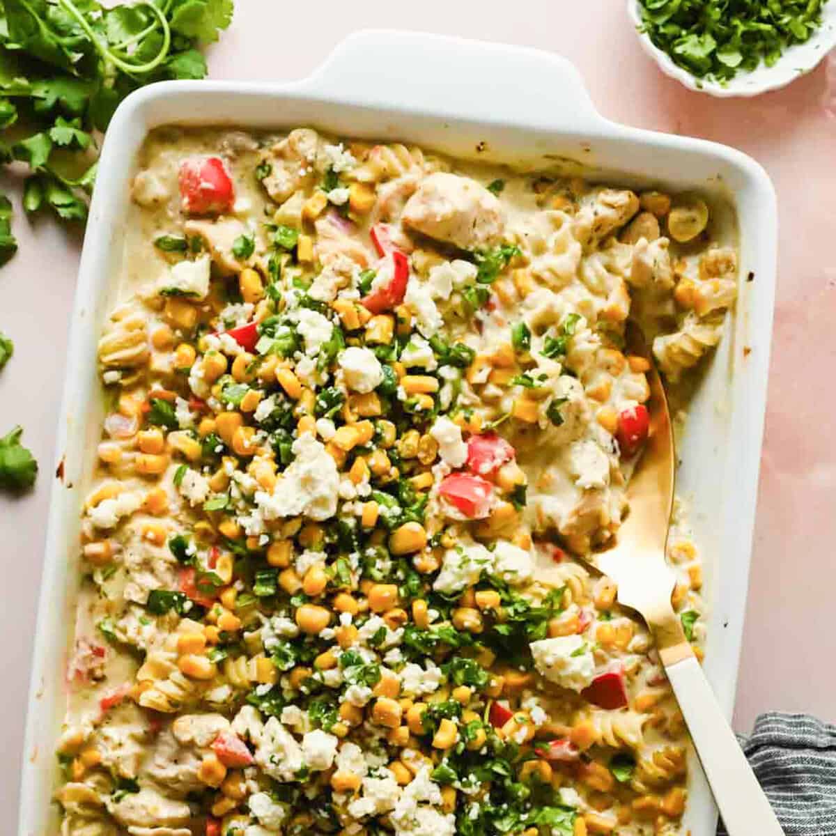 Baked Street Corn Pasta prepared for meal prep