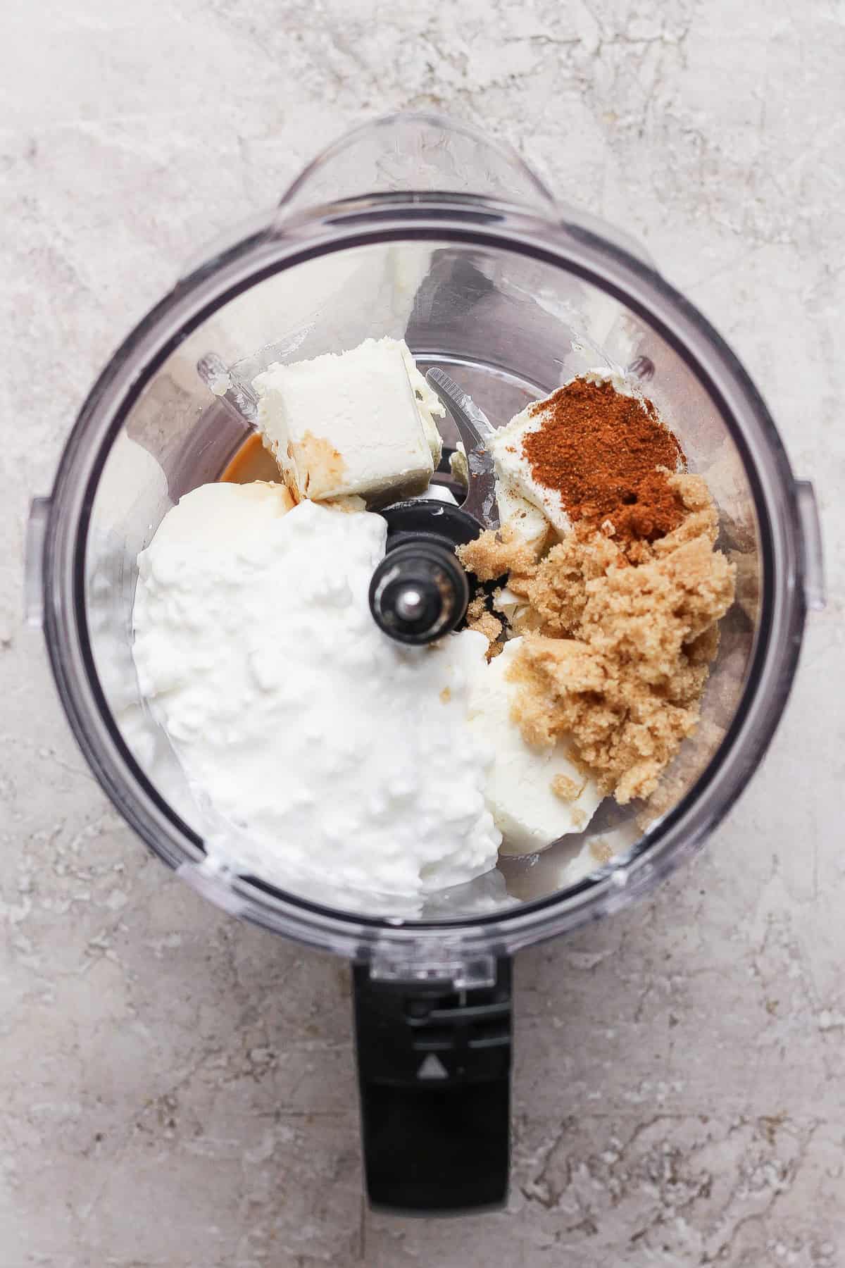 apple dip ingredients in food processor before blending